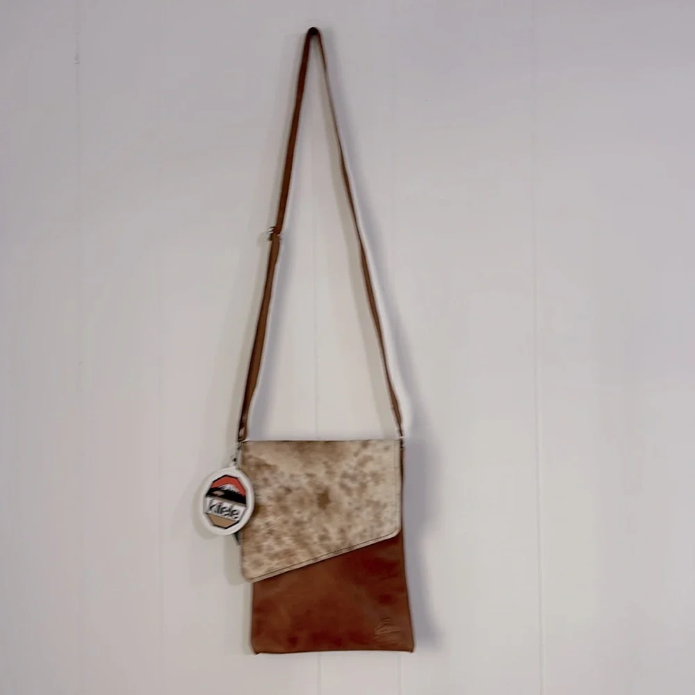 Kilele Hide Envelope Brown and Tan Leather‎ Messenger Crossbody Bag NWT